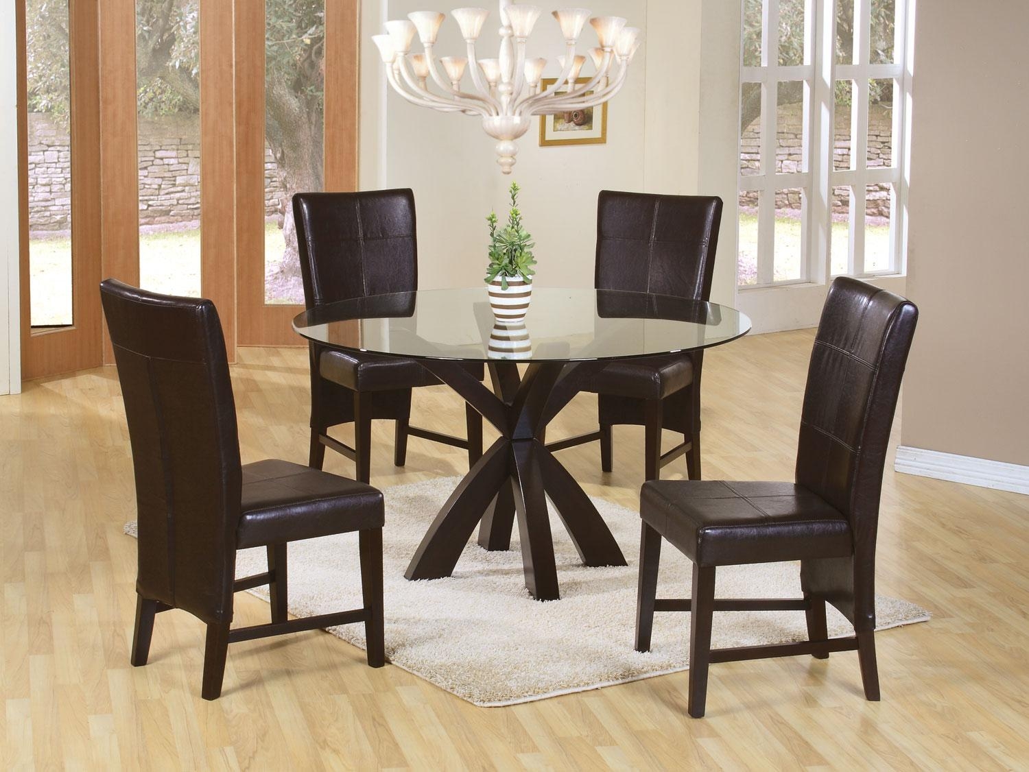 Dining Table with Round Glass Top in Rich Cappuccino - Coaster