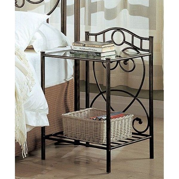 Glass Top Iron Night Stand