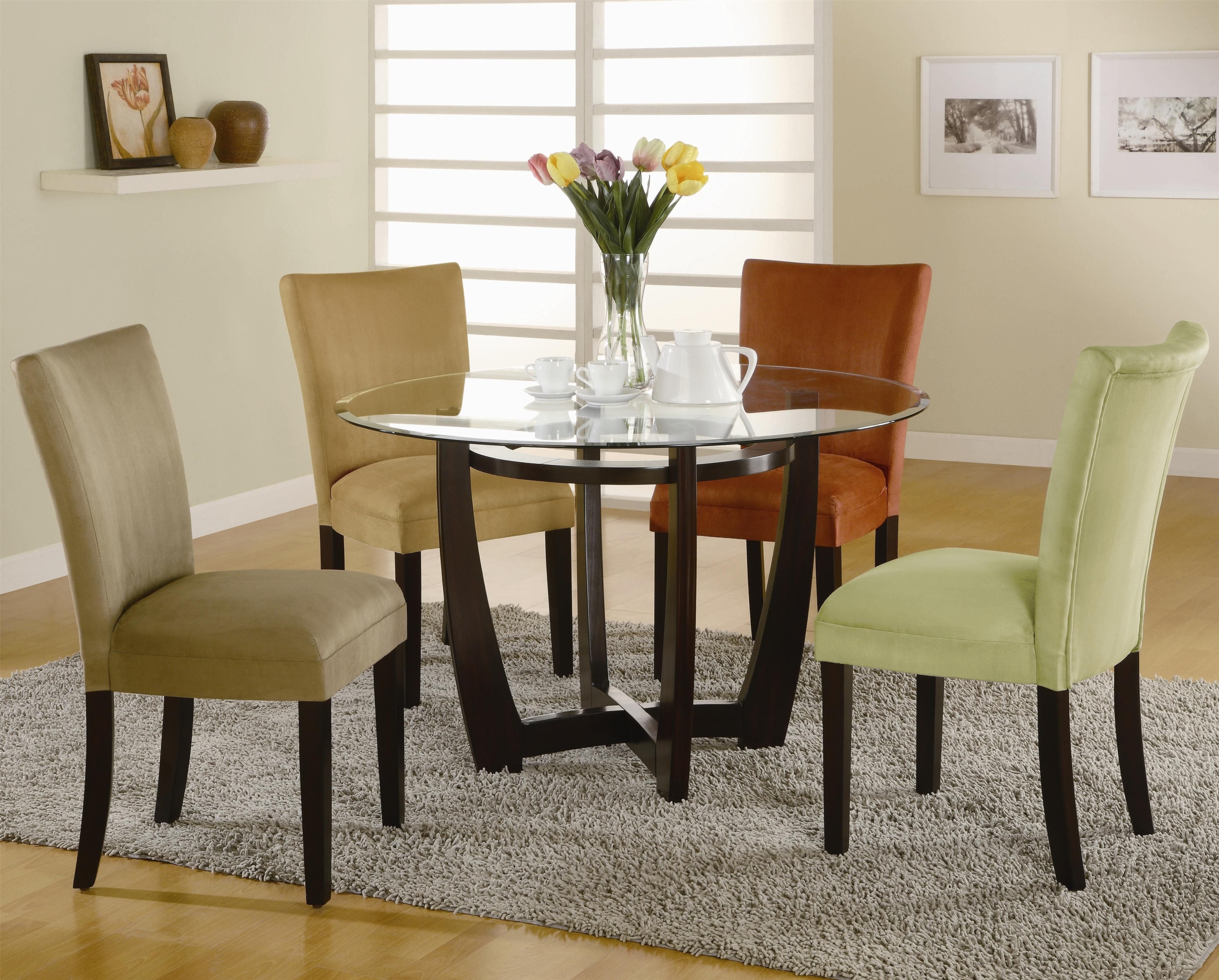 Round Dining Table with Glass Top Cappuccino Finish