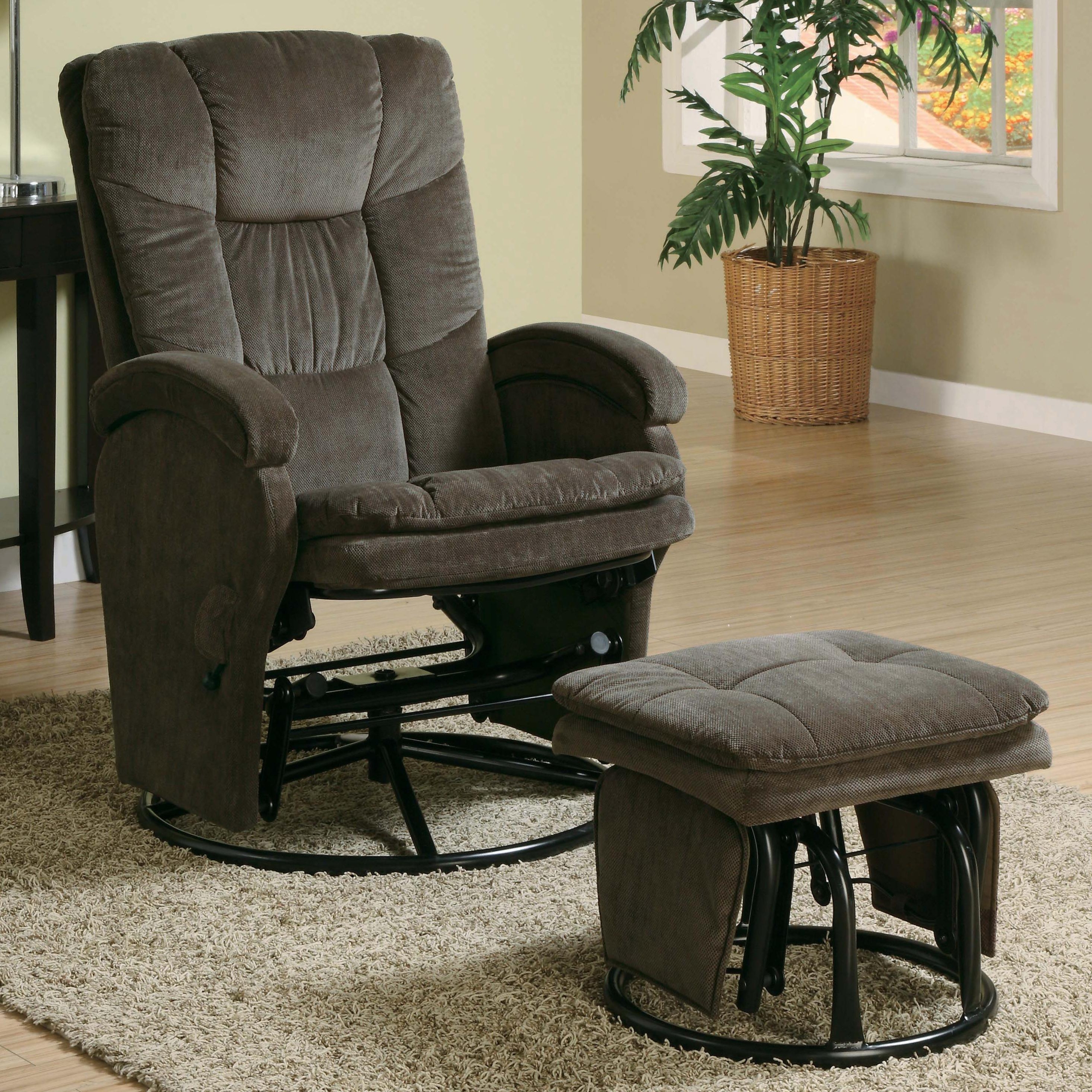 # 600159 2PC Modern Swivel Gliding, Rocking Recliner Chair With Metal Ottoman In Choco...