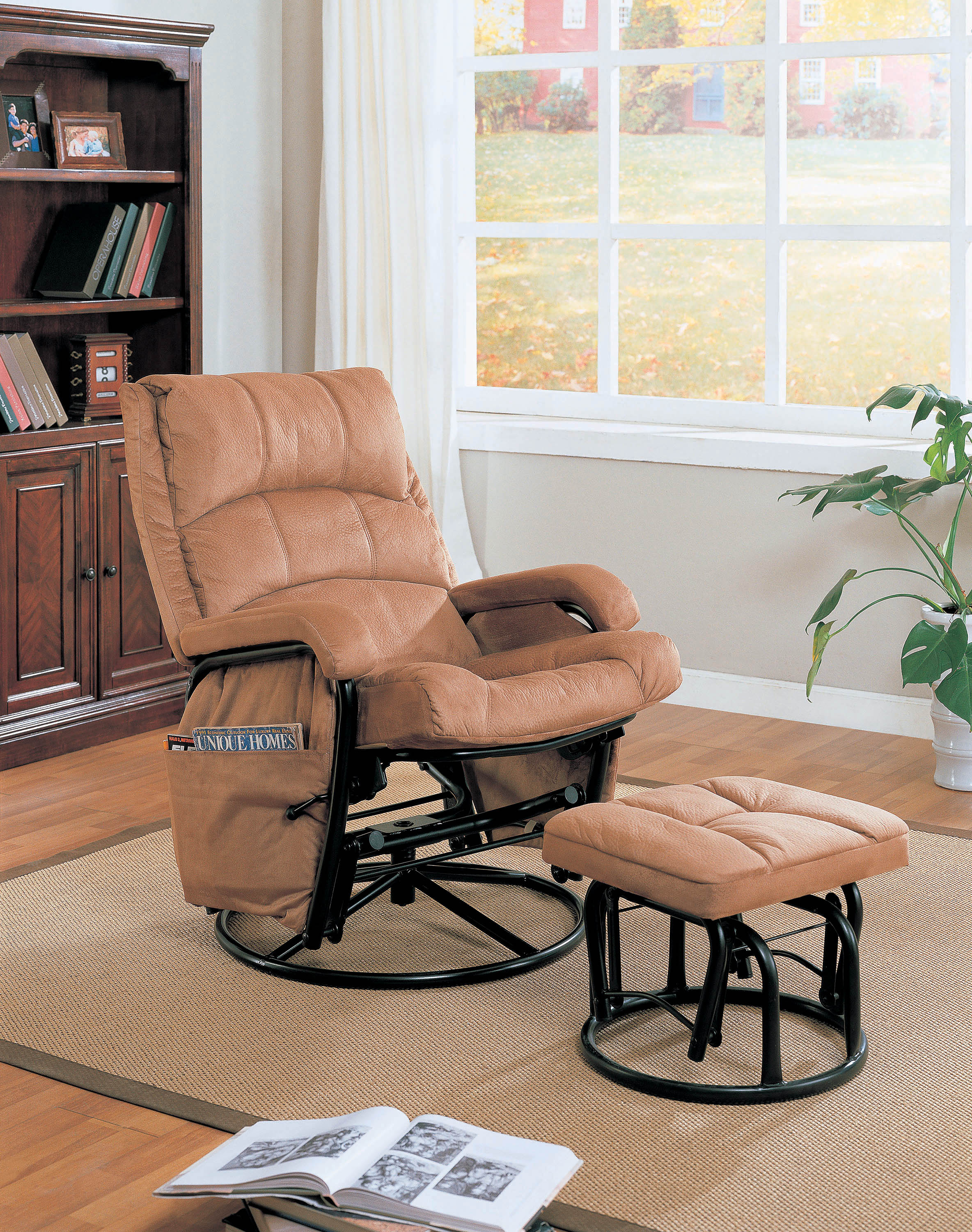 Glider Rocker with Ottoman in Tan Microfiber / Black Frame - Coaster