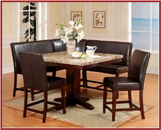 Roundhill Furniture 6-Piece Counter Height Artificial Marble Top Square Pedestal Dining Set, Espresso
