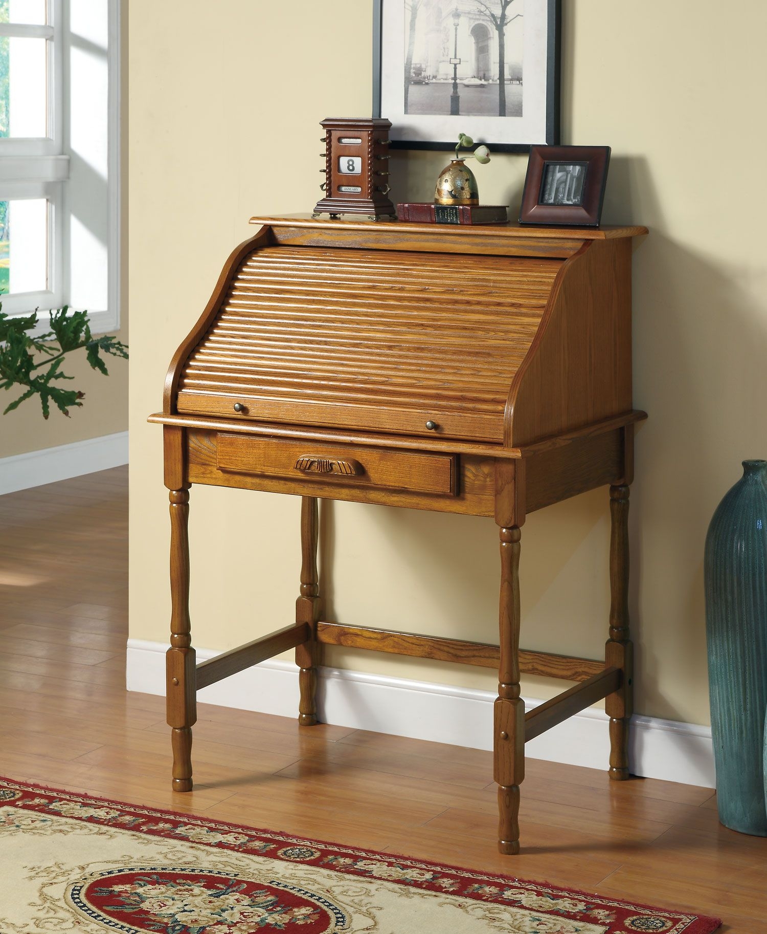 Coaster Roll Top Bedroom Home Office Secretary Desk, Oak Finish