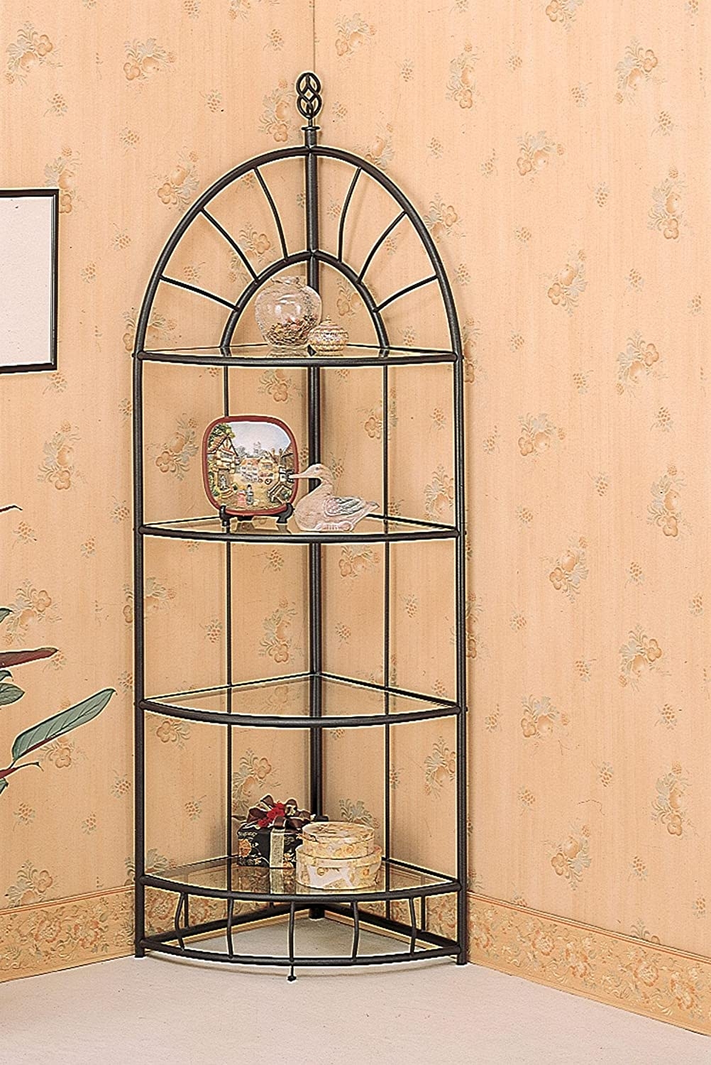 Southwestern Sunburst Design Sandy Black Metal 4 Tier Corner Shelf/Etagere Rack