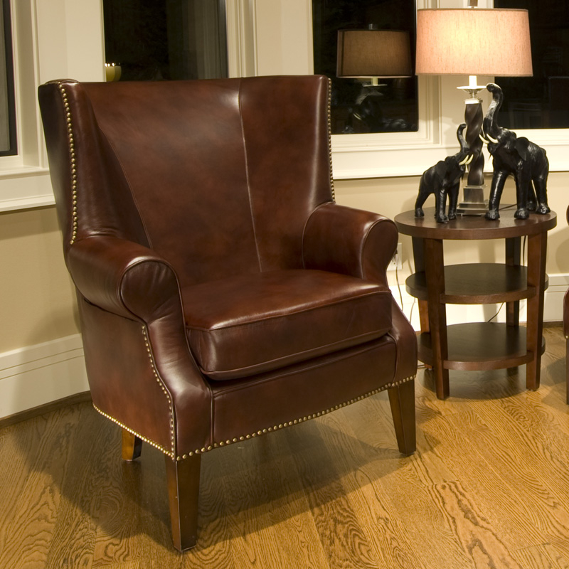 Elements Camden Top Grain Leather Accent Chair, Raisin