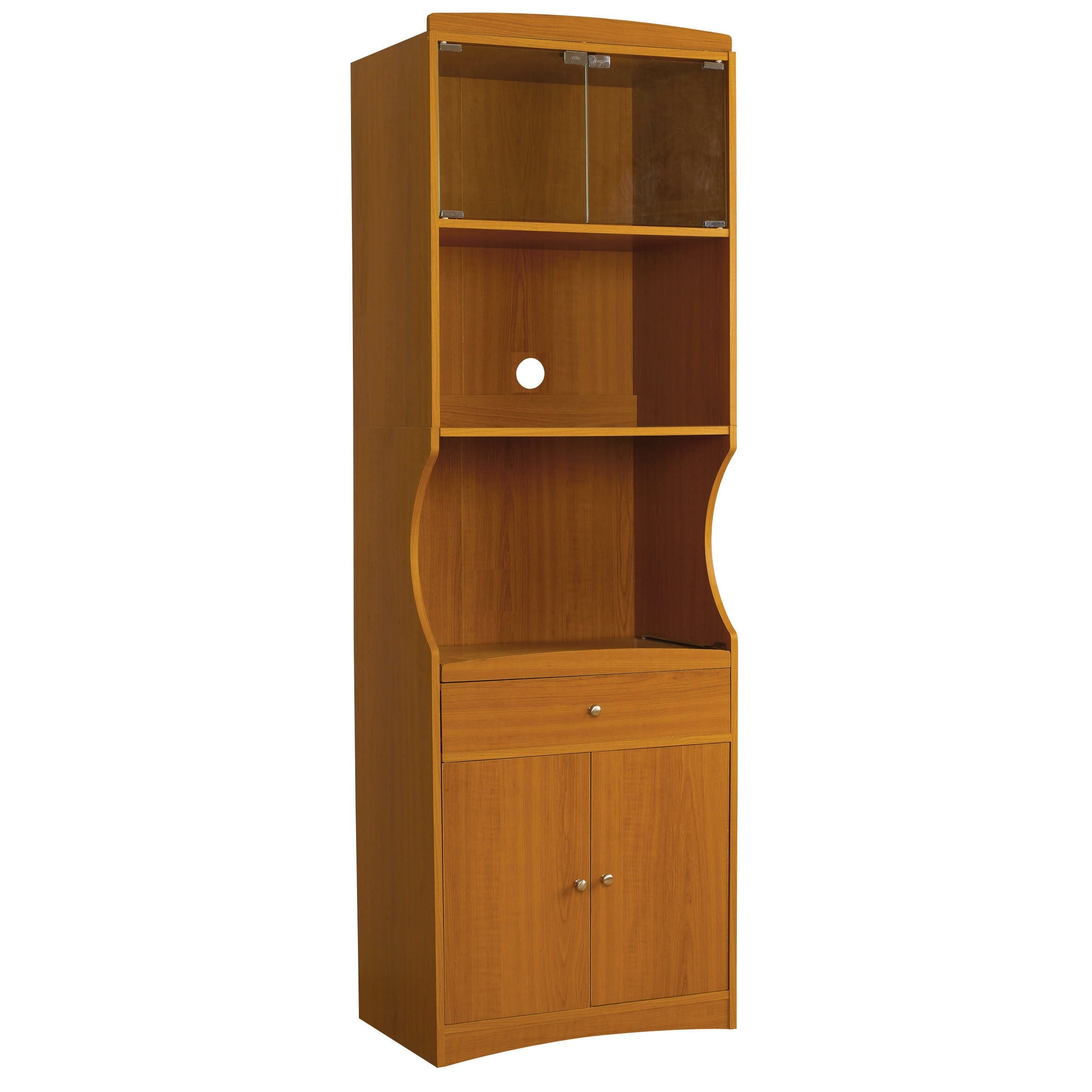 Home Source Industries TIF10209MIC Microwave Cart with Lots of Storage and Glass-Door on Upper Shelves, Cherry Finish