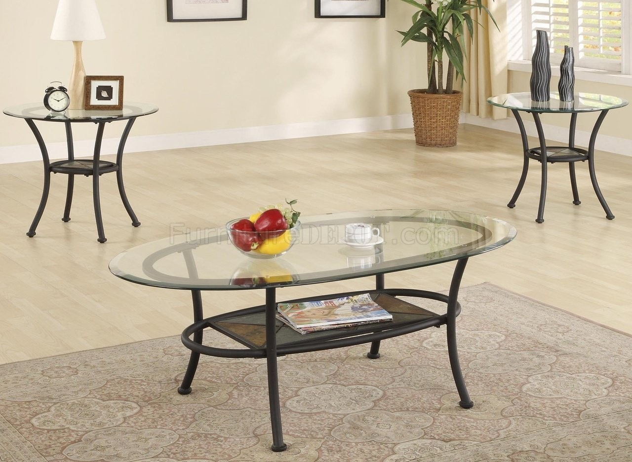 3pc Metal Coffee Table & End Tables Set in Black Finish