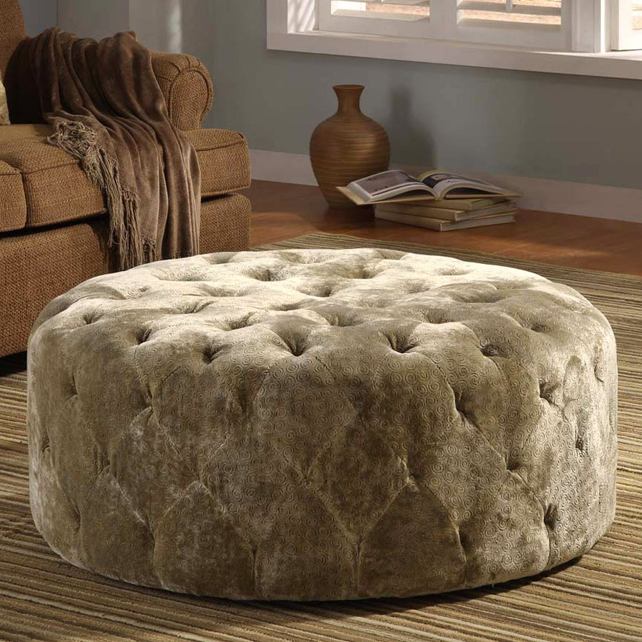 Armen Living Victoria Round Velvet Ottoman - Red