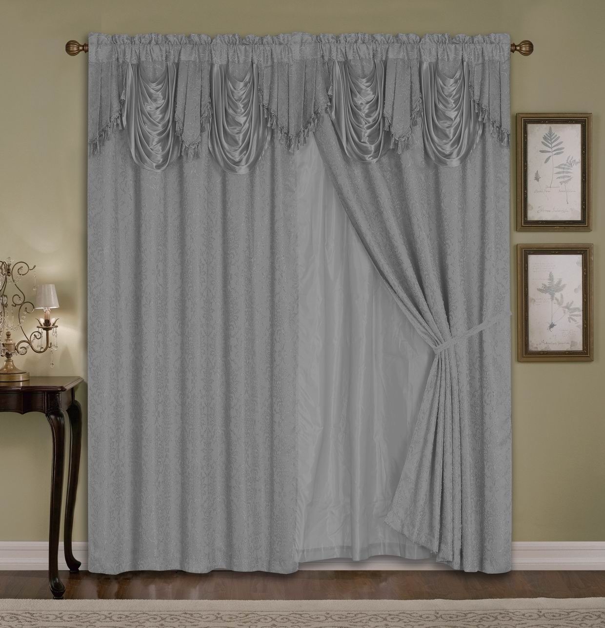 Luxury Dallas Jacquard Panel with attached valance 120" x 84" + 18"