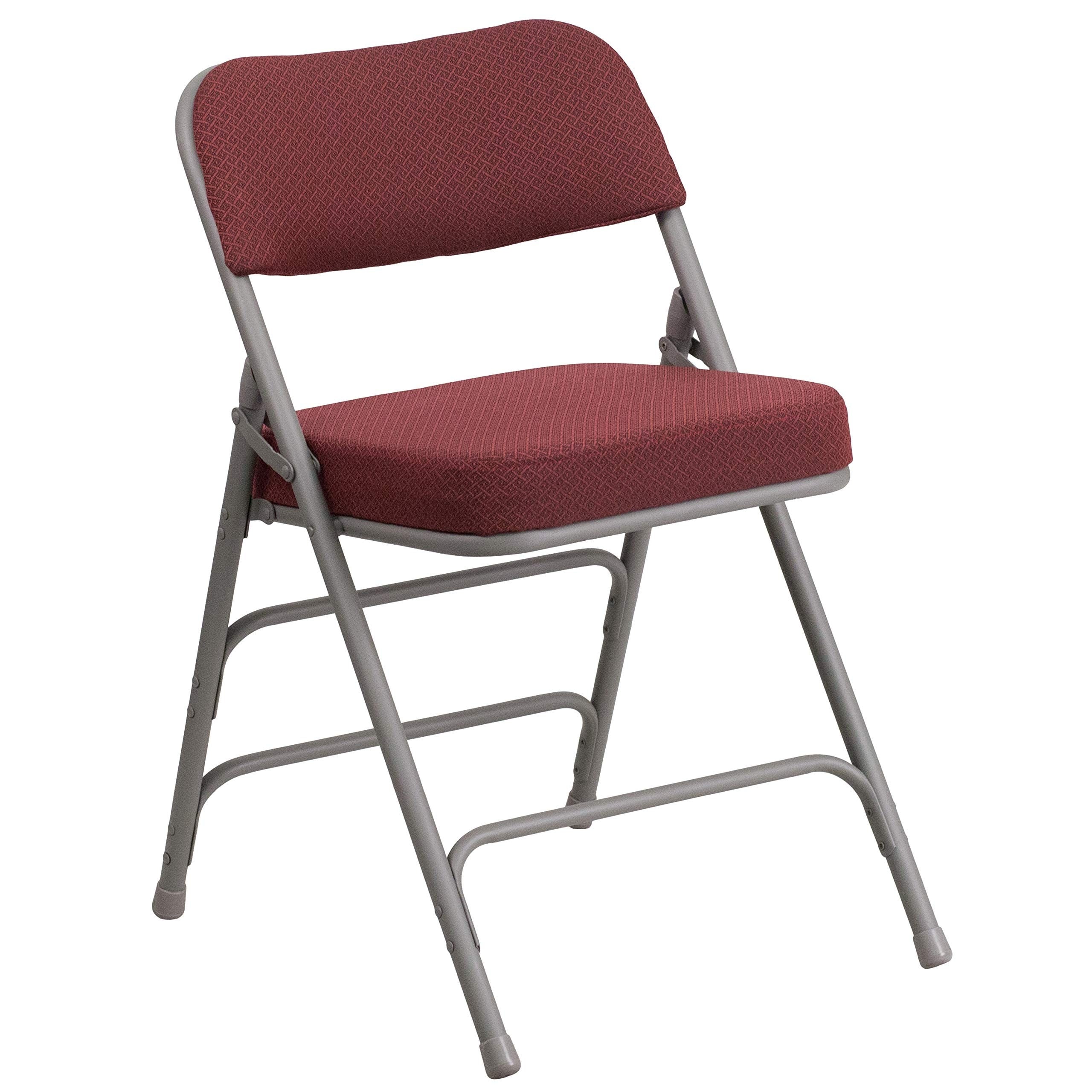 Flash Furniture HA-MC320AF-GRY-GG Hercules Series Premium Curved Triple Braced and Quad Hinged Gray Fabric Upholstered Metal Folding Chair