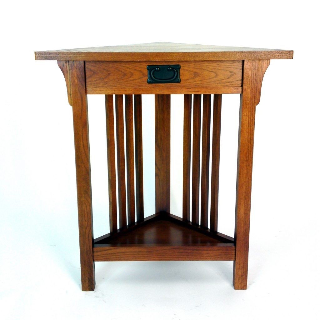 Mission Style Corner Table (Brown) (30"H x 28"W x 8"D)