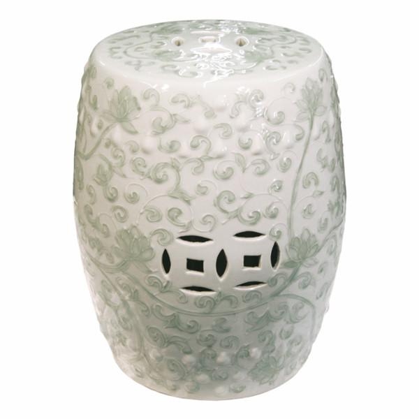 Celadon Garden Stool Lotus Pattern in Green