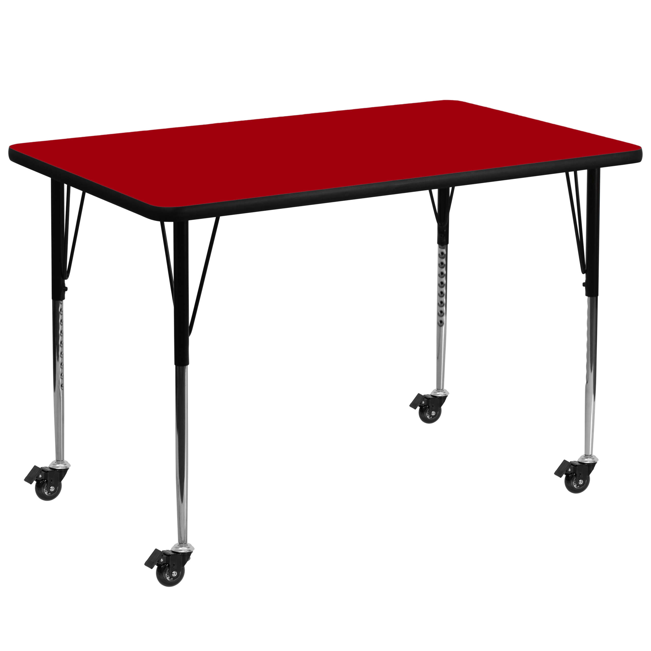 Flash Furniture XU-A3672-REC-RED-T-A-GG Rectangular Activity Table with Red Thermal Fused Laminate Top/Standard Height Adjustable Legs