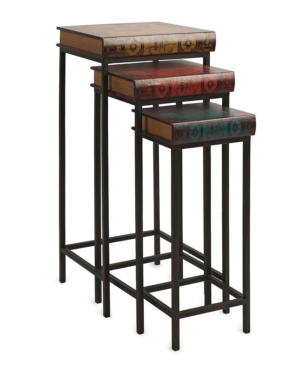 Set of 3 Braedon Antique Book Inspired Decorative Nesting Tables