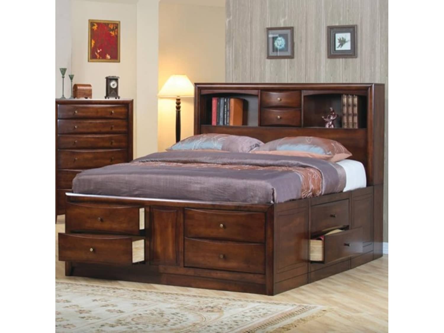 Coaster Queen Size Bookcase Chest Bed in Brown Finish