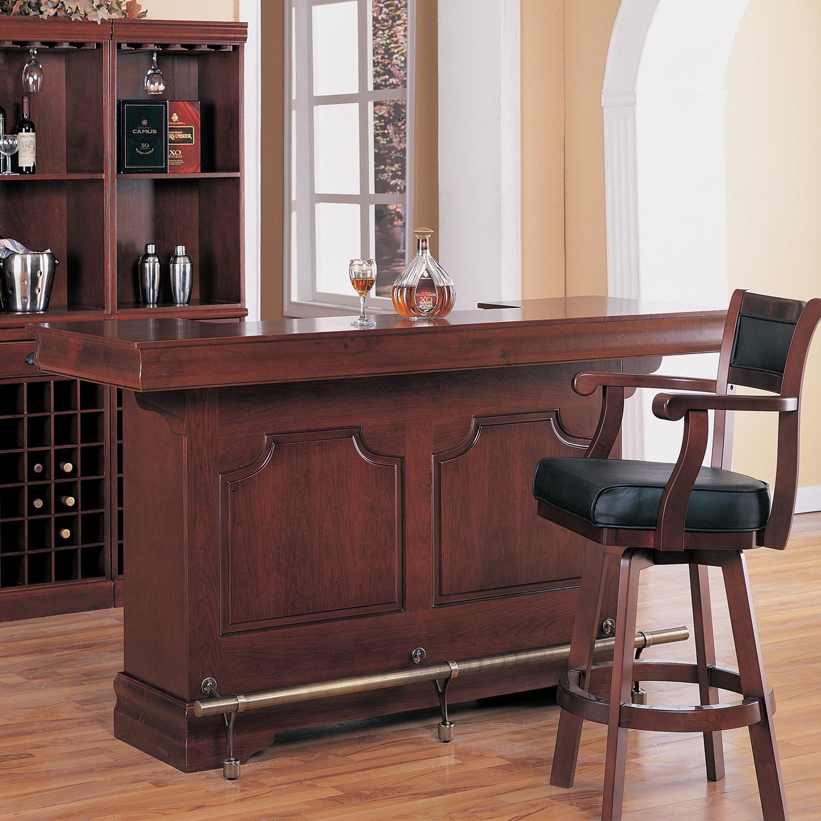 Coaster Traditional Cherry Finish Bar Unit w/Wine Rack Sink Drawers