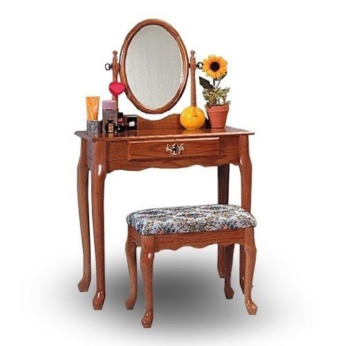 Oak Wood Vanity With Table & Bench Set
