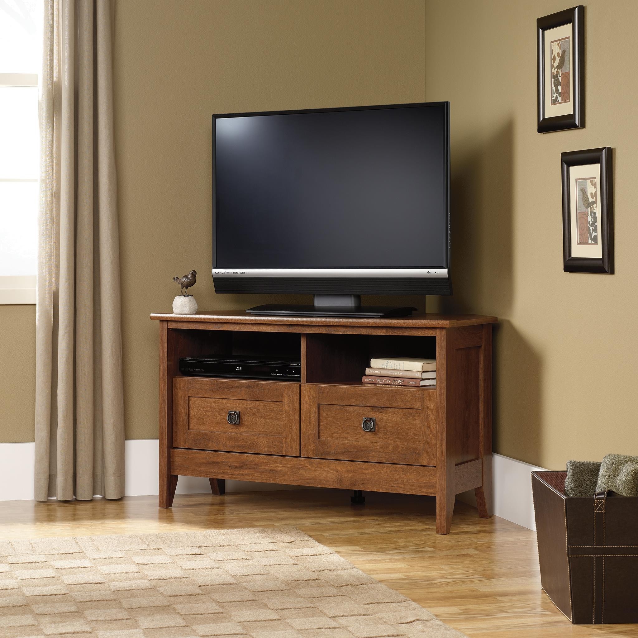 Sauder August Hill Corner Entertainment Stand, Oiled Oak Finish