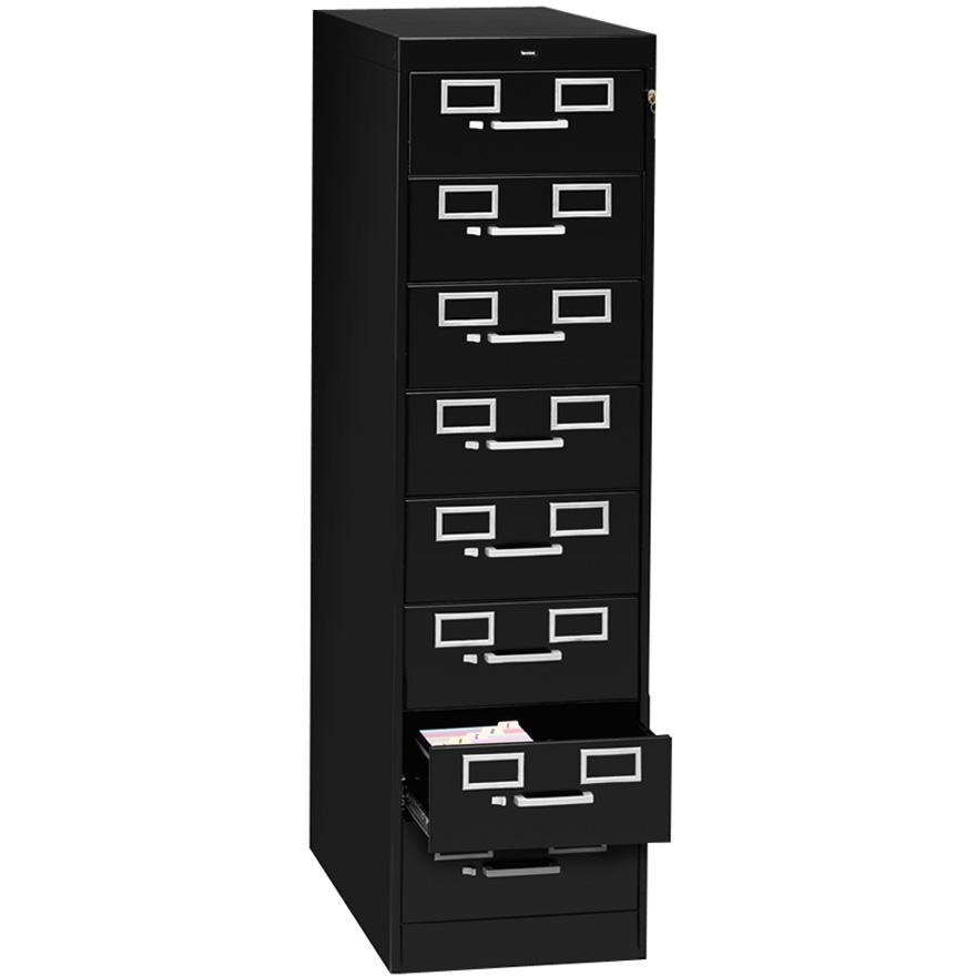 Tennsco Card Cabinet With Lock - 28" x 15" x 52" - Steel - 8 Drawer(s) - Security Lock, Heavy Duty, Ball-bearing Suspension - Black