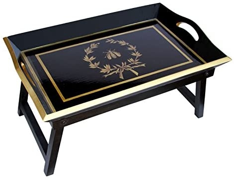 Bed Tray for Breakfast Tray or Laptop Tray with Folding Legs Wooden Black and Gold Bee Design