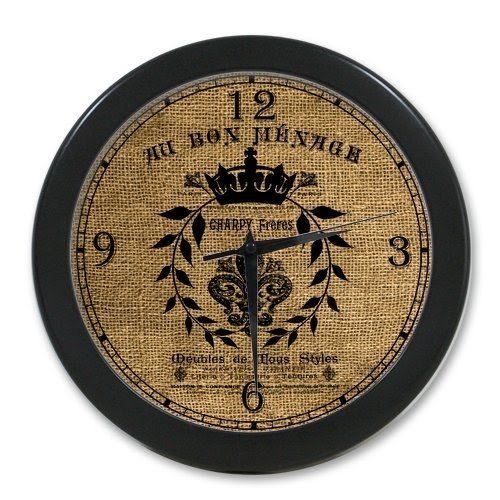 Fleur de Lis French Vintage Art Burlap Black Color Wall Clock Decorative 10 Inch , Personalized Wall Clocks ,Large Numbers
