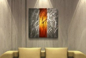 Metal Art Studio 'Orange Stripe Clock' Contemporary Metal Clock
