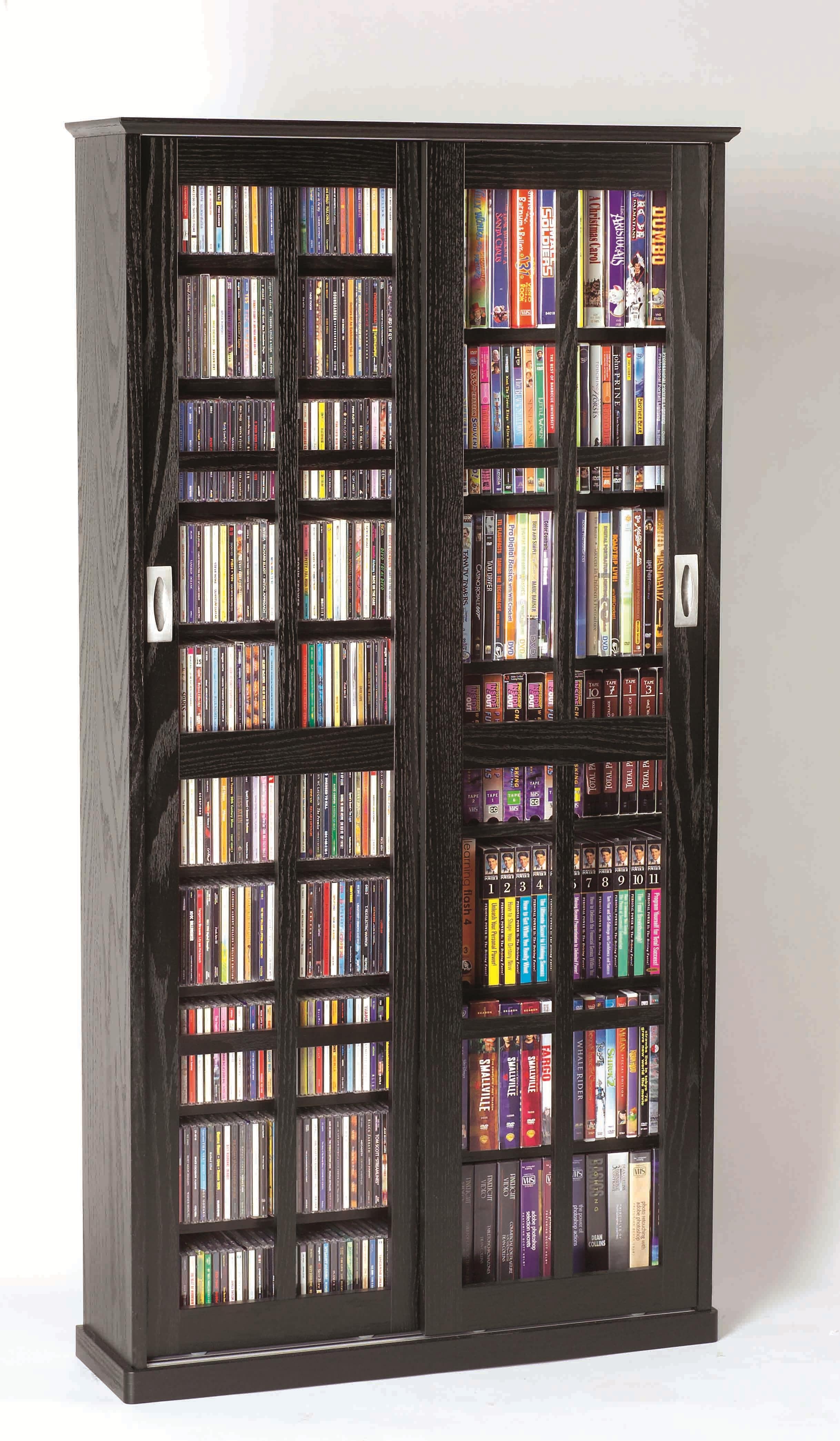 Leslie Dame MS-700B Sliding Glass Mission Style Door CD Storage Cabinet, Black