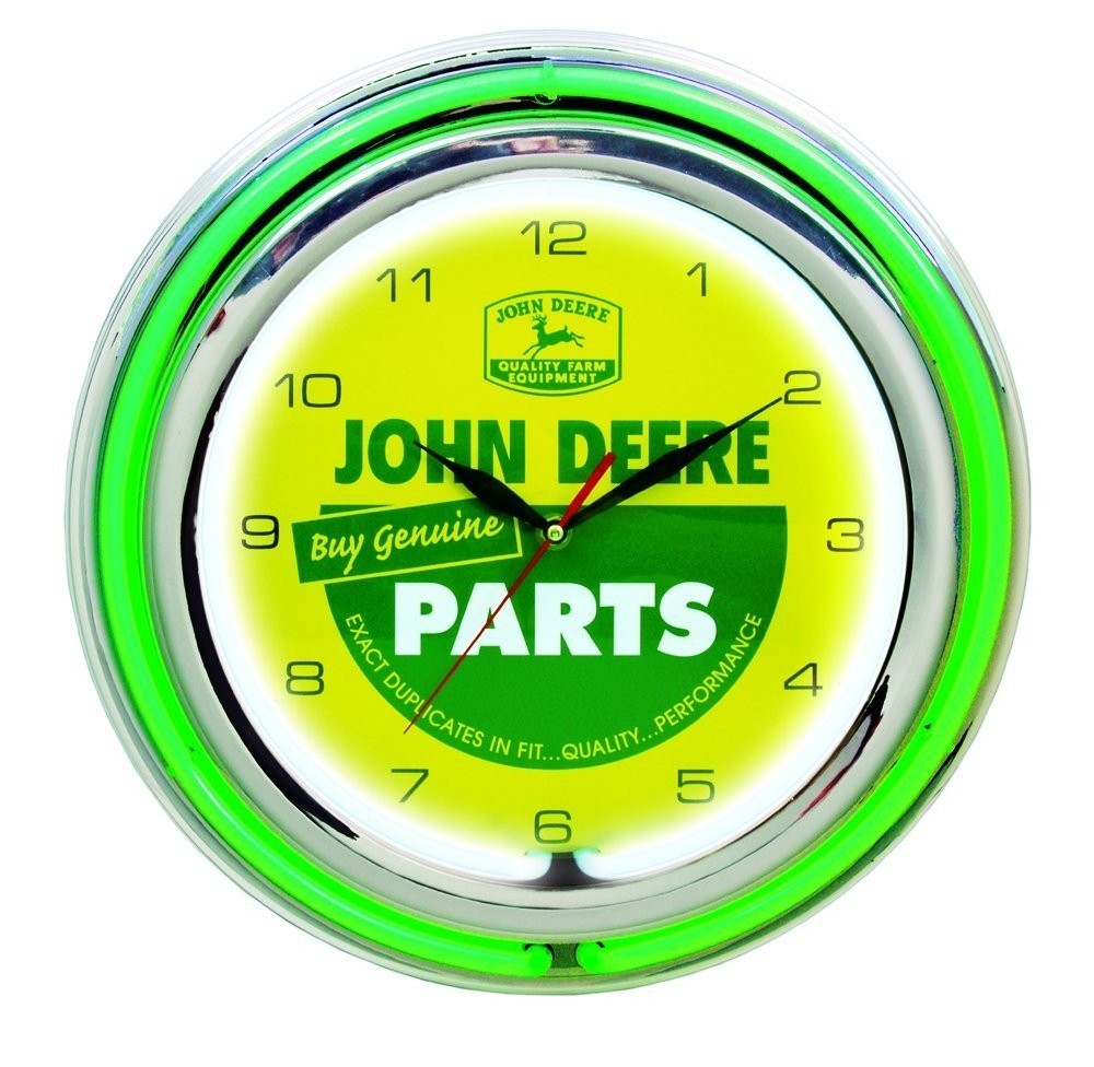 John Deere 15 Inch Double Neon Wall Clock - Genuine Parts Theme