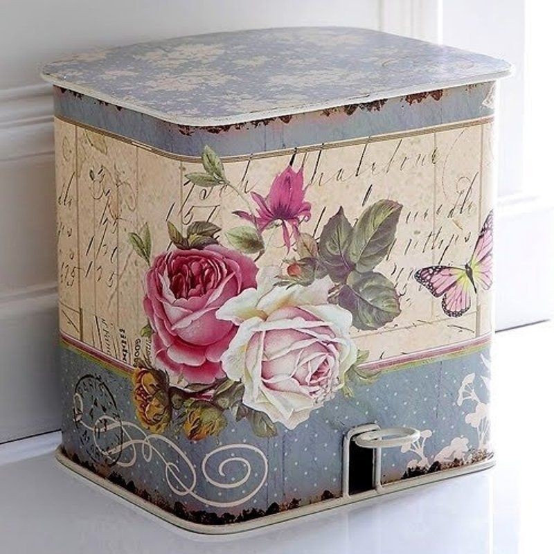 Painted metal trash can