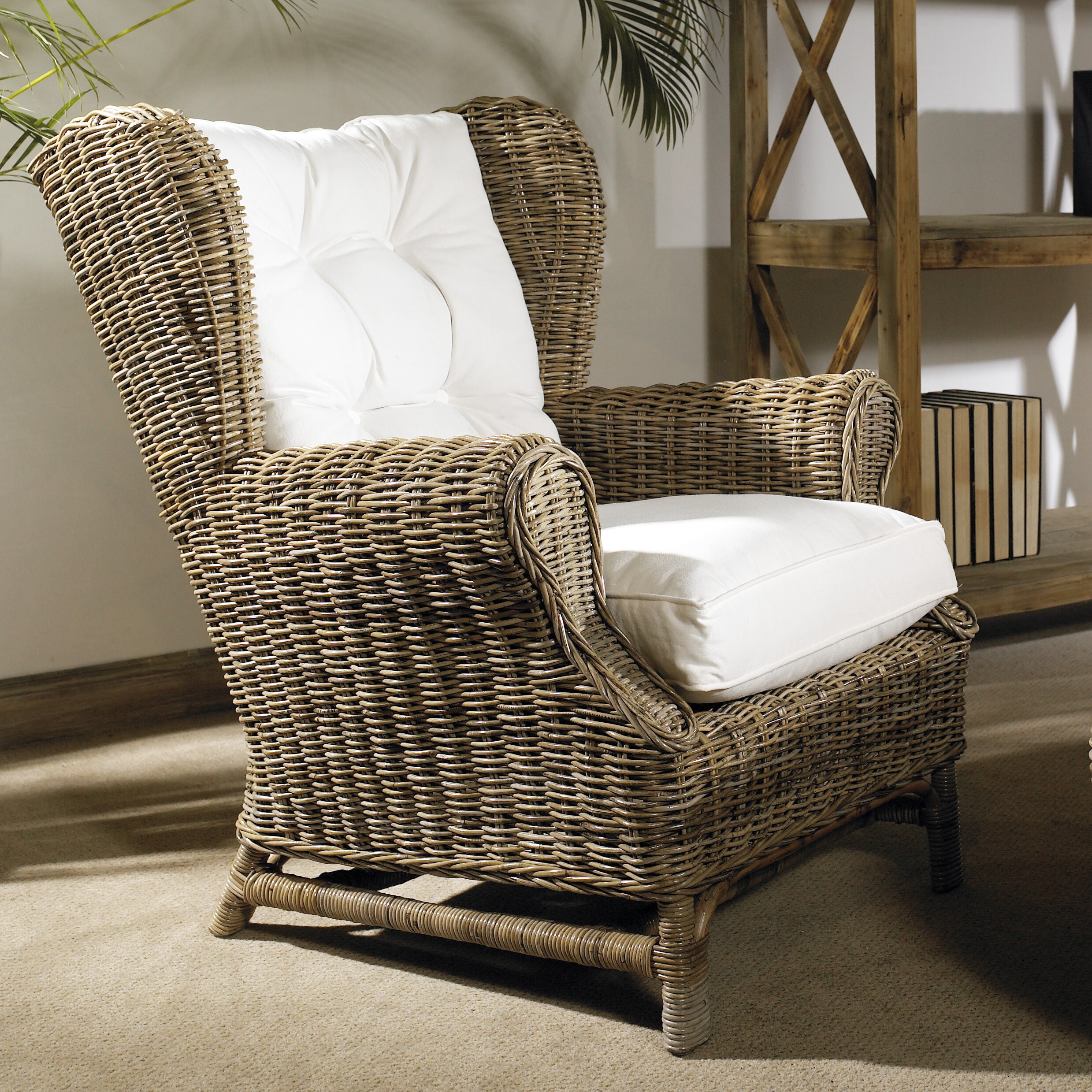 Padma's Plantataion Wing Chair, Kubu with White Cushion