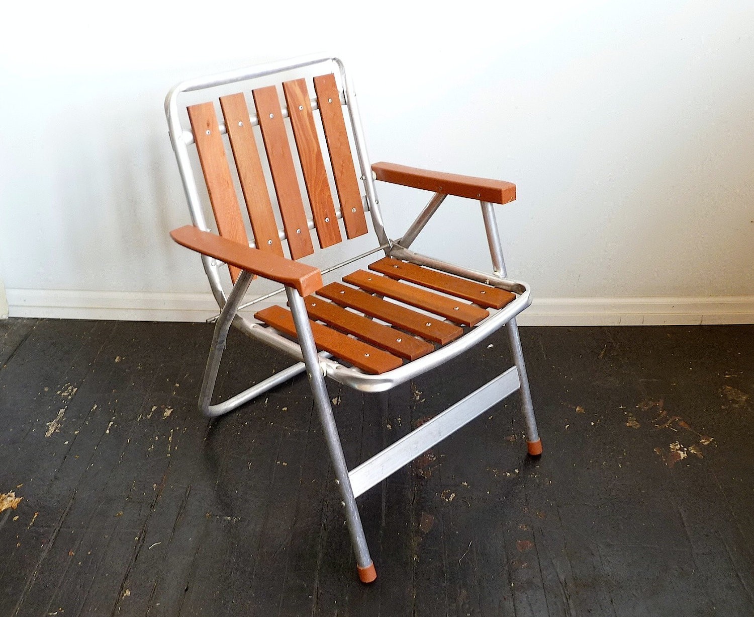 Vintage aluminum and teak lawn chair mcm
