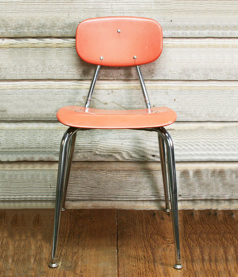 Vintage mid century school chair coral