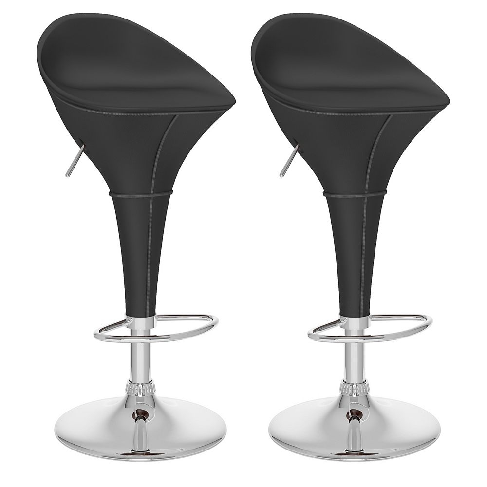 CorLiving B-302-VPD Round Styled Adjustable Bar Stool, Black Leatherette, Set of 2