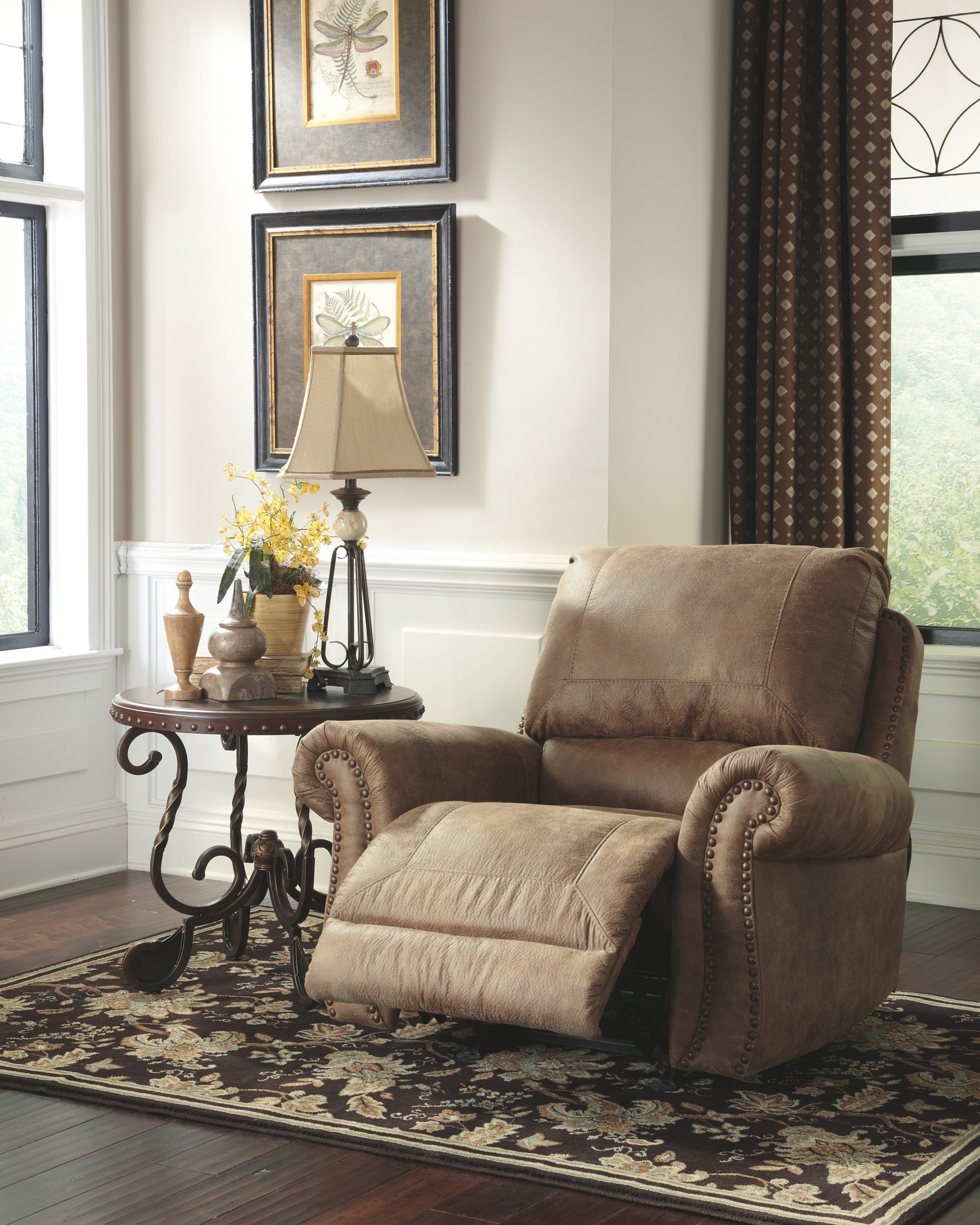 Larkinhurst Earth Tone Leather Look Fabric Traditional Design Rocker Recliner