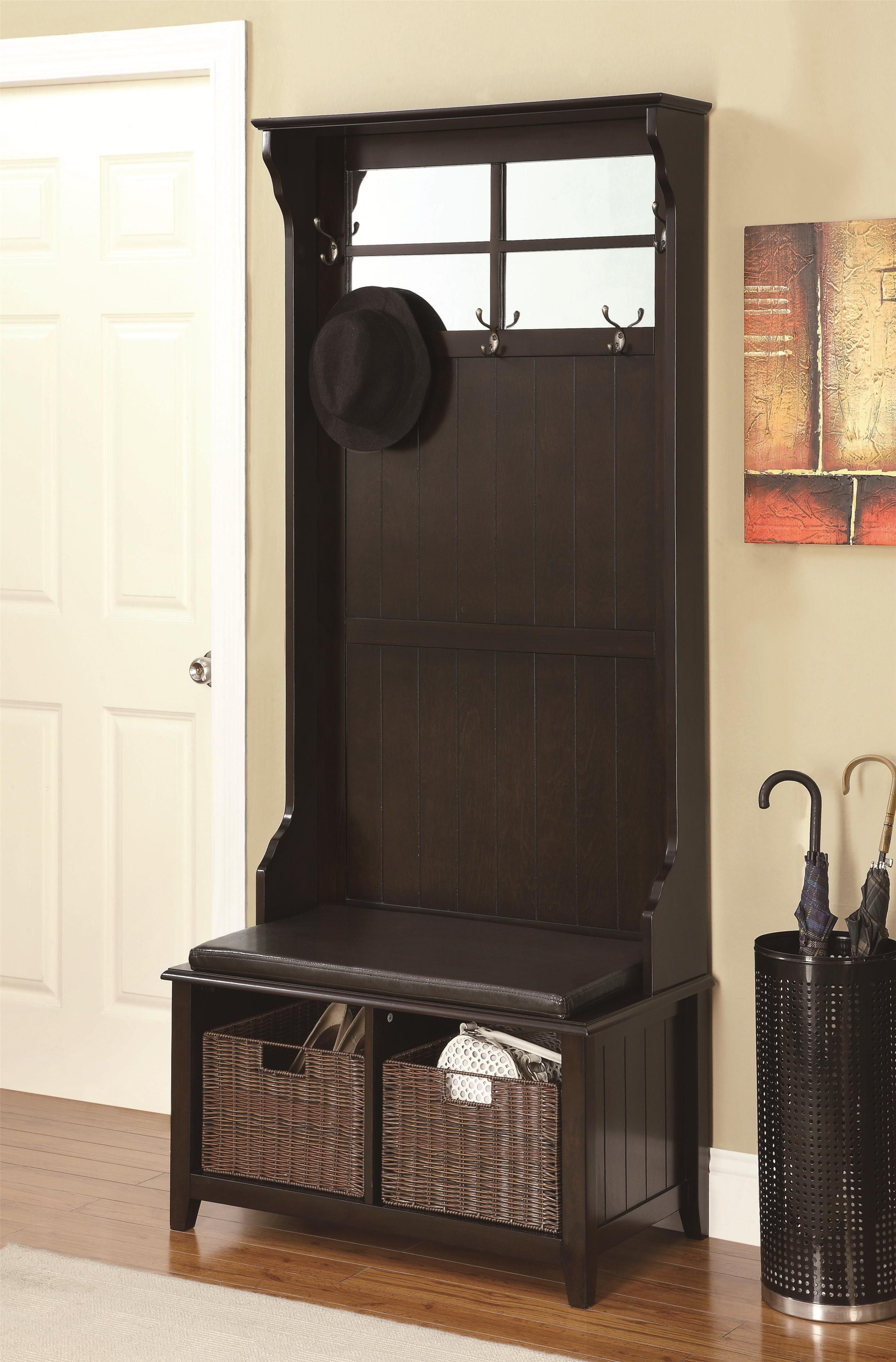 Coaster Transitional Storage Hall Tree in Dark Walnut
