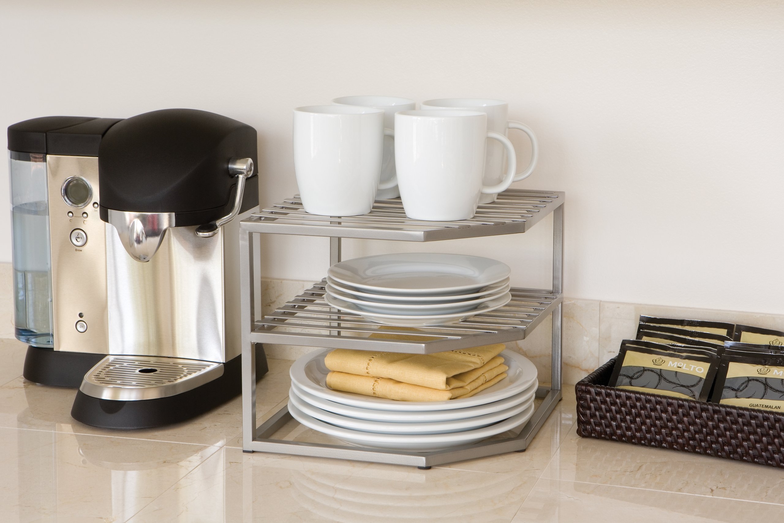 Seville Classics SHE14049 2-Tier Corner Shelf Organizer, Silver
