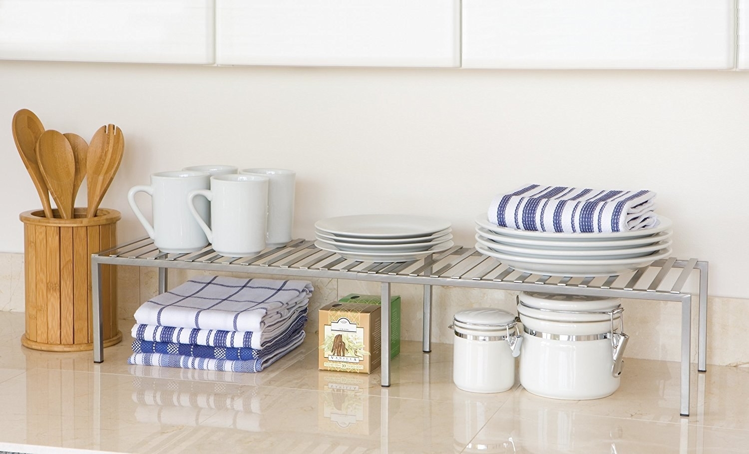 Seville Classics SHE14052 Expandable Kitchen Counter Shelf, Silver