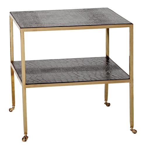 Freud Black Croc Embossed Leather Brass Modern End Table