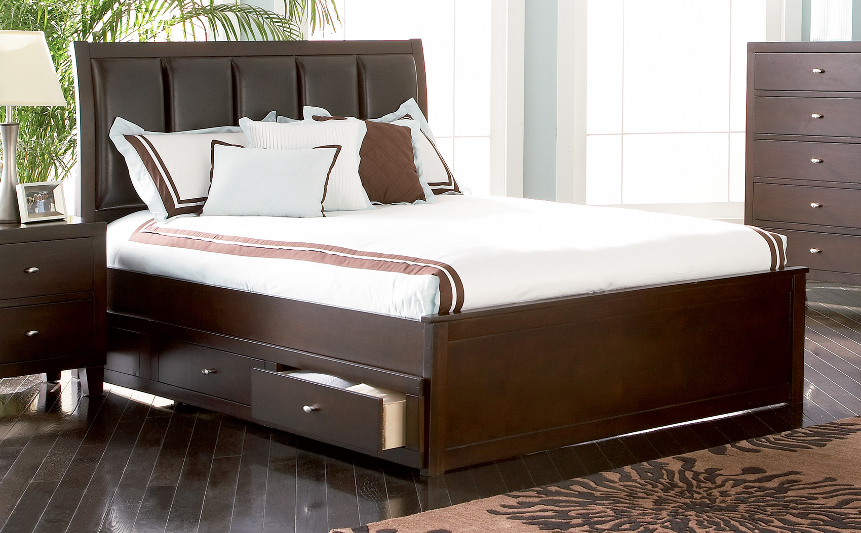 King Size Platform Storage Bed in Deep Brown Finish