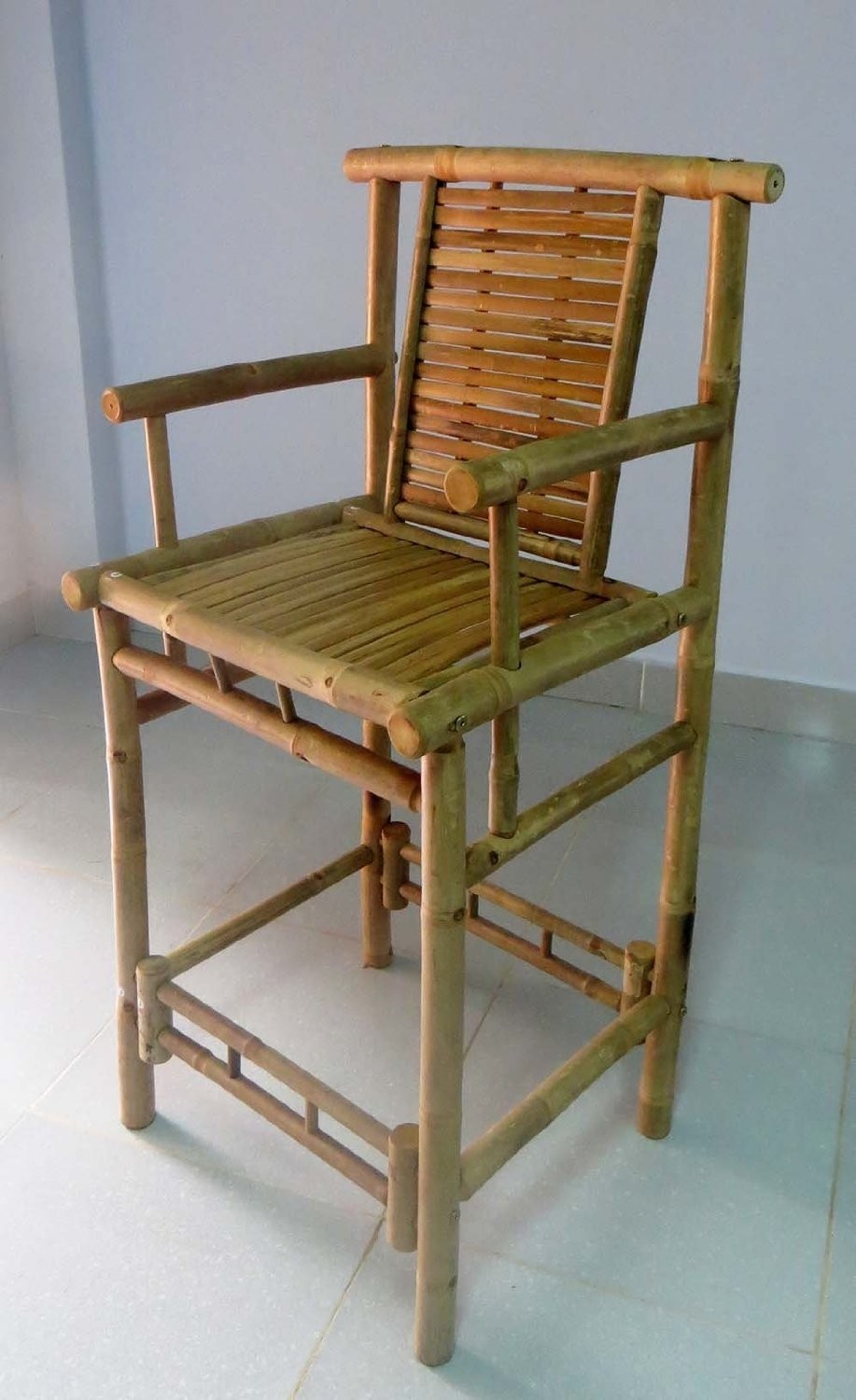 Set of 2 Pieces, Bamboo Tahiti Bar Stool with Back Support and Arm Rest, 20"W x 46"H