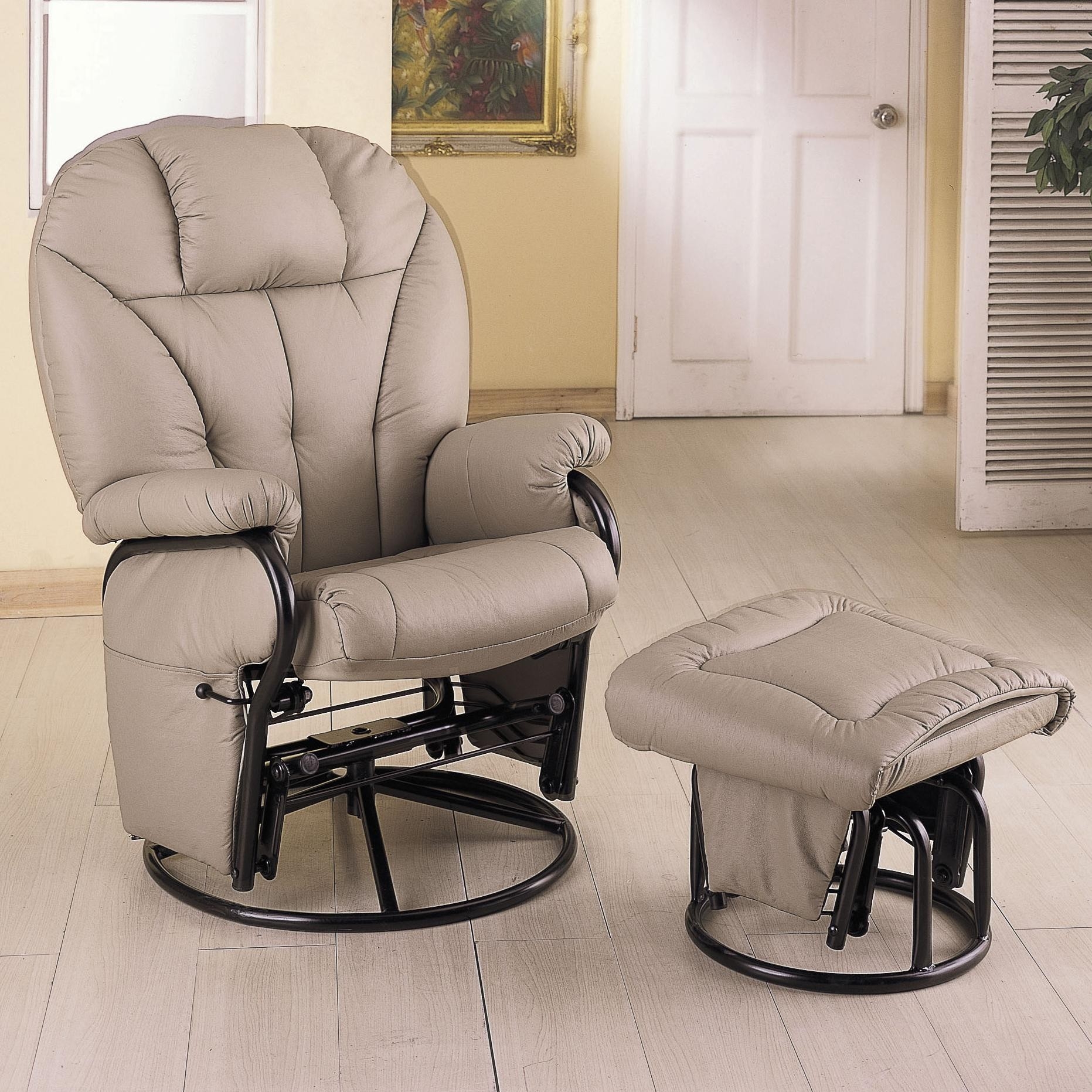 Coaster Knitted Pillow Style Bone Leatherette Swivel Glider Rocking Chair w/Ottoman