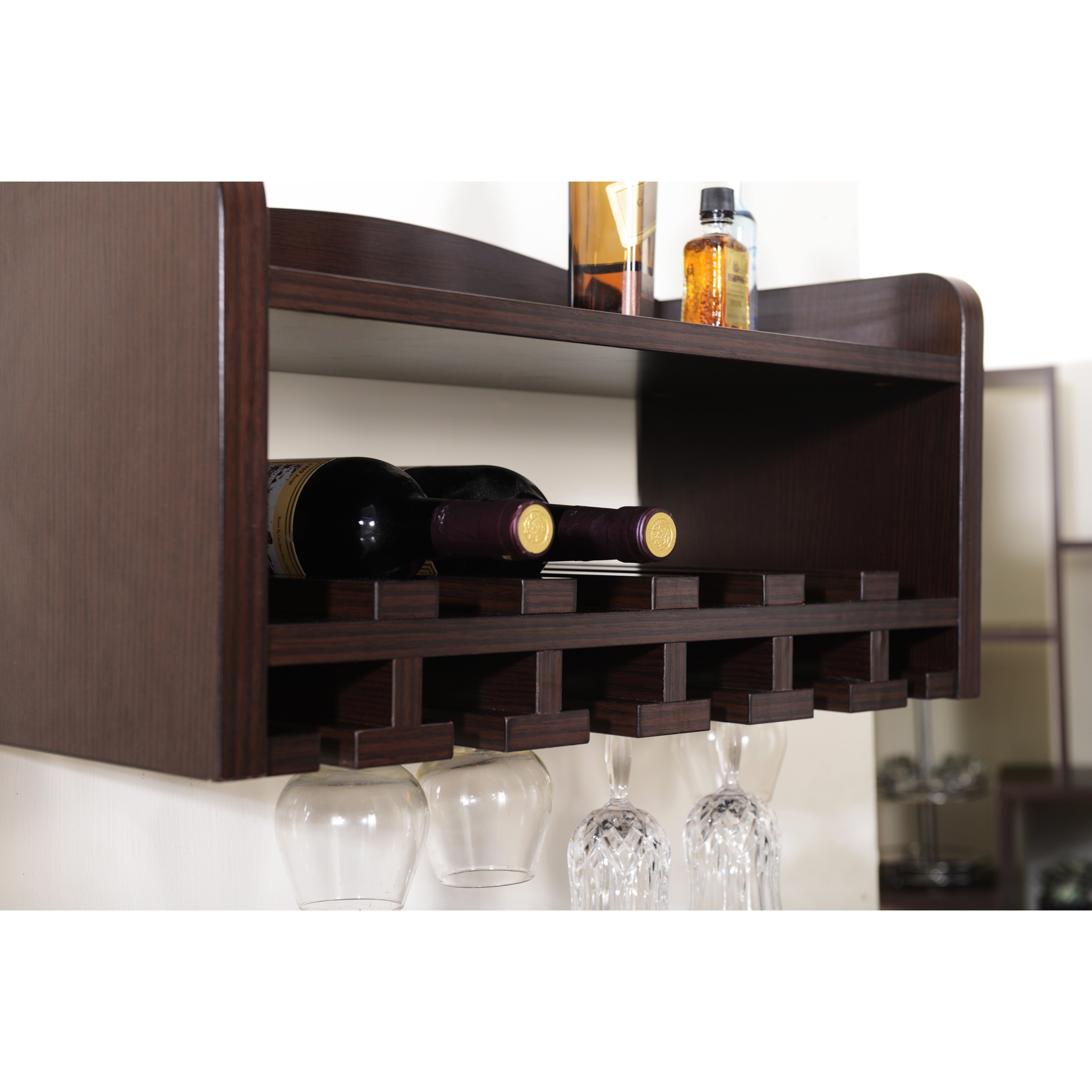 Enitial Lab Venire Wall-Mounted Wine Rack and Glass Holder, Walnut