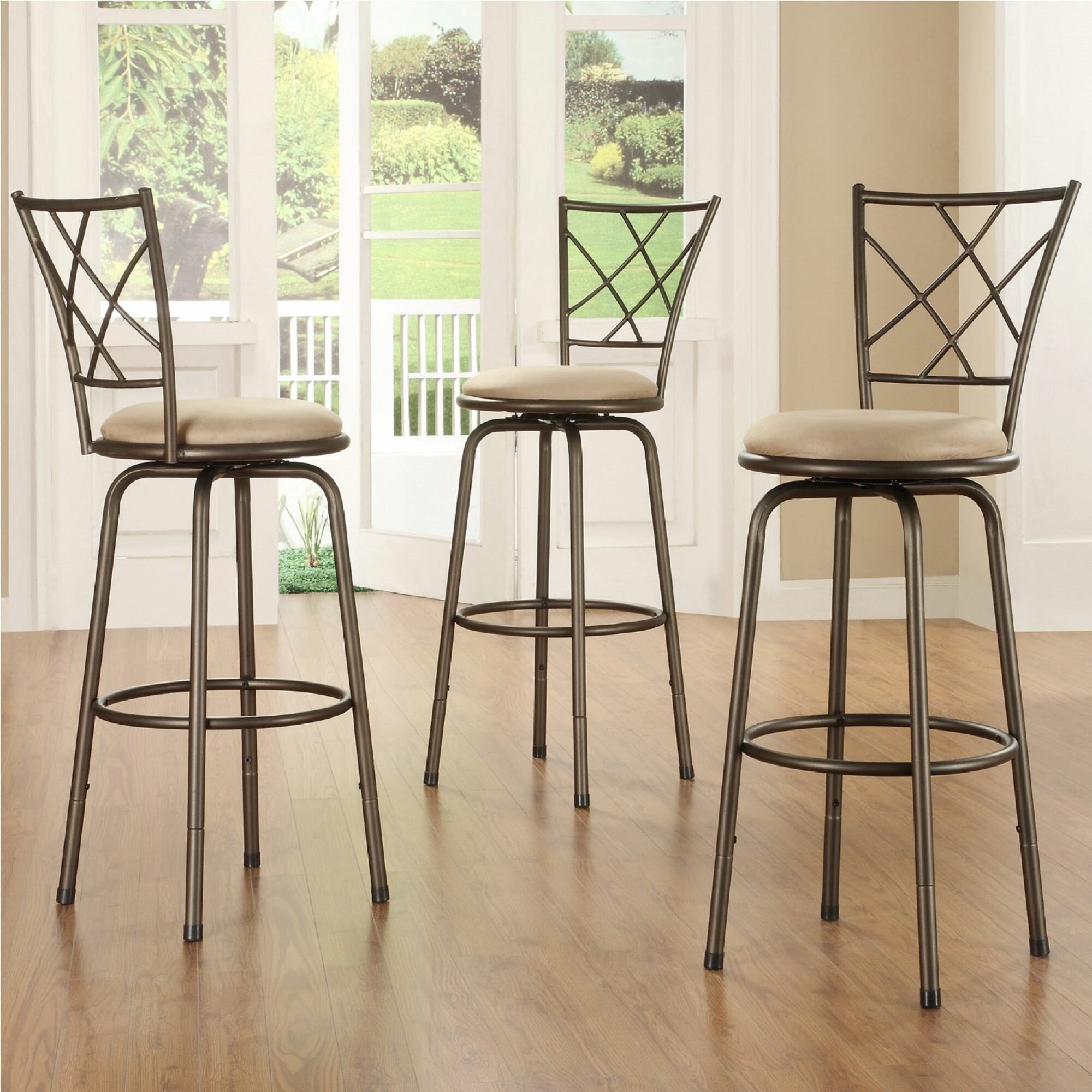 Home Creek Crossed Detail Adjustable Swivel Barstools - Set of 3