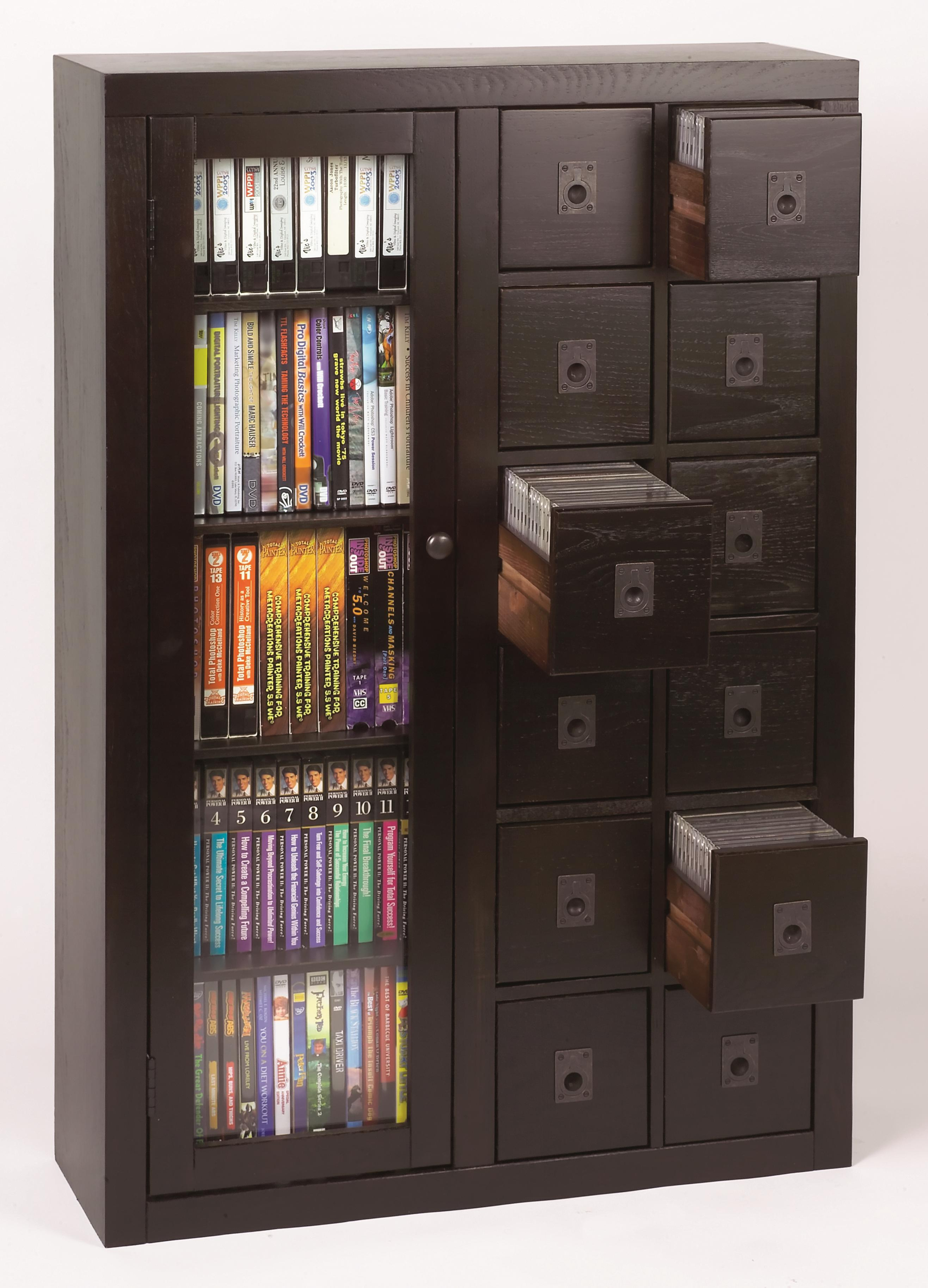 Leslie Dame GL06-0518-78  Glass Door Solid Oak Multimedia Storage Cabinet, Espresso