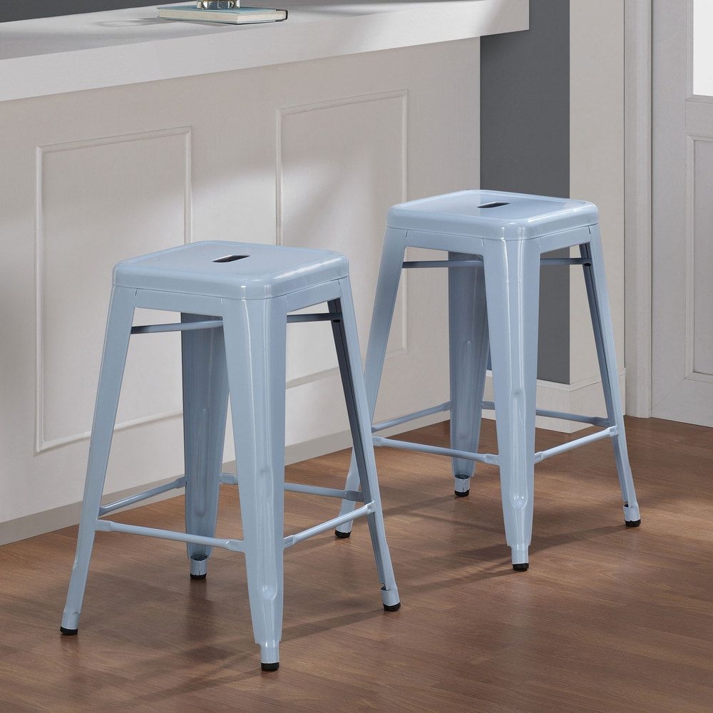 Tabouret 24-inch Light blue Bar Stools (Set of 2).