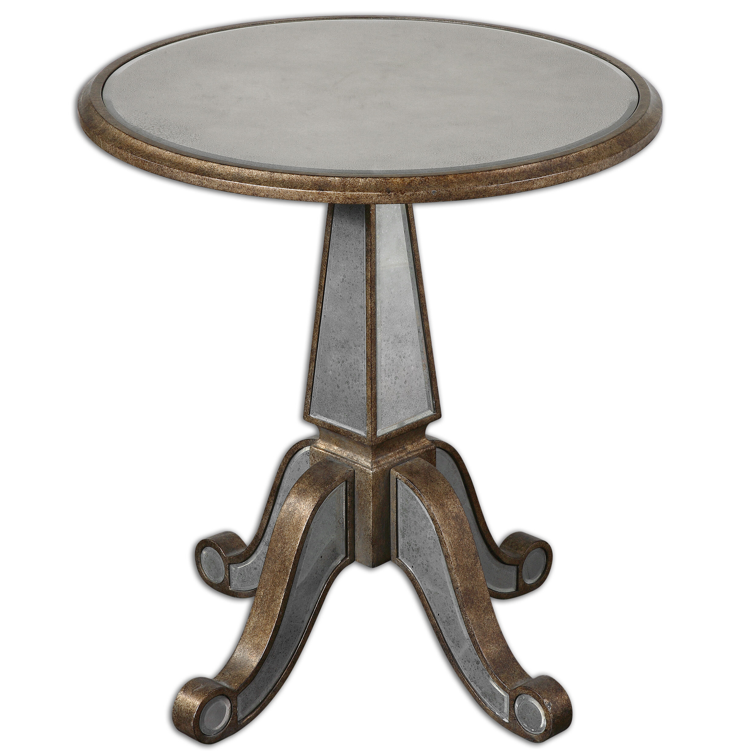 27" Lucenti Antiqued Gold & Inlaid Beveled Mirror Accent Pedestal Side Table