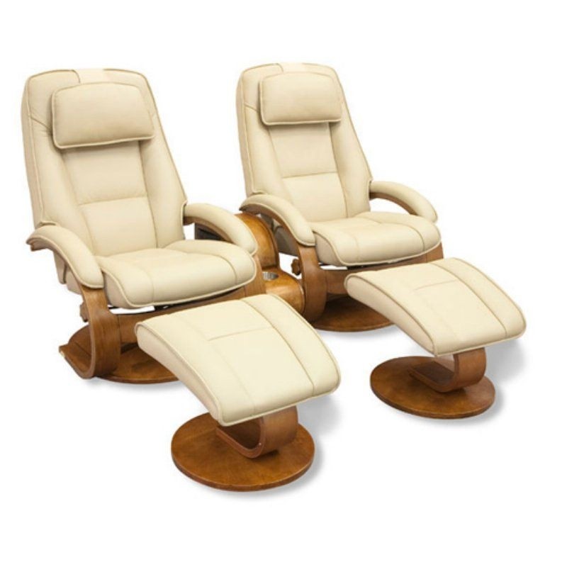 Mac Motion Chairs Top Grain Leather Swivel Recliner with Ottoman in Cobblestone Tan