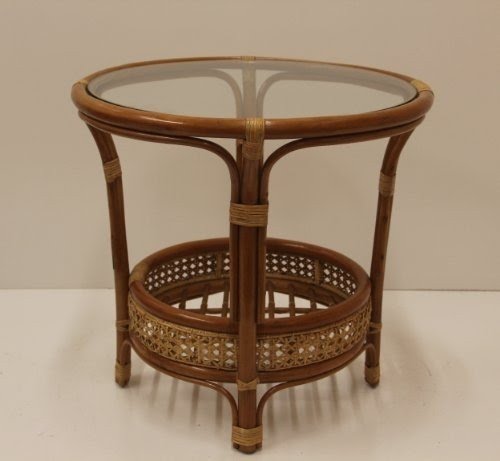 Pelangi Rattan Wicker 3 Pieces Set of 2 Chairs W/cushions and Round Coffee Table W/glass Colonial (Light Brown) Color