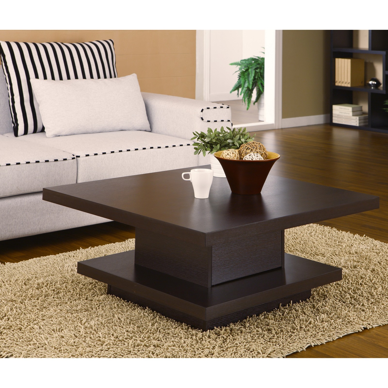 Wakiaka Pagoda Coffee Table. These Modern Coffee Tables Are Great For Tying Together Living Room Furniture. Each Table Features A Solid Wood Construction And A Coffee Bean Finish. This Piece Can Also Function As A Unique Furniture Side End Table. (Coffee 