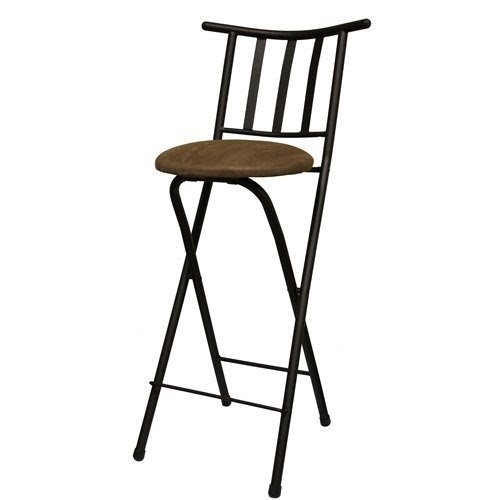 Slat Back Folding 30" Barstool, Bronze with Beige Microfiber Cushion